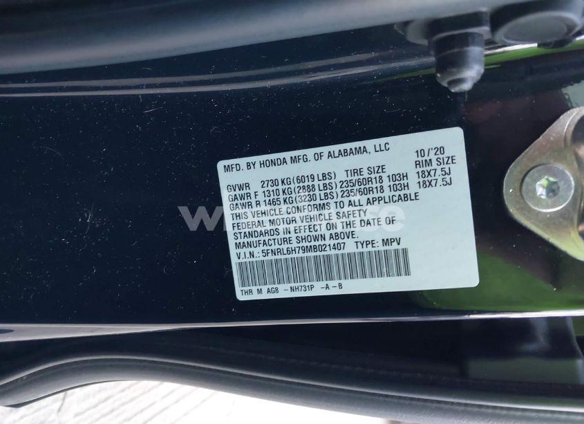 Photo 9 of 2021 Honda Odyssey EX-L (VIN 5FNRL6H79MB021407)