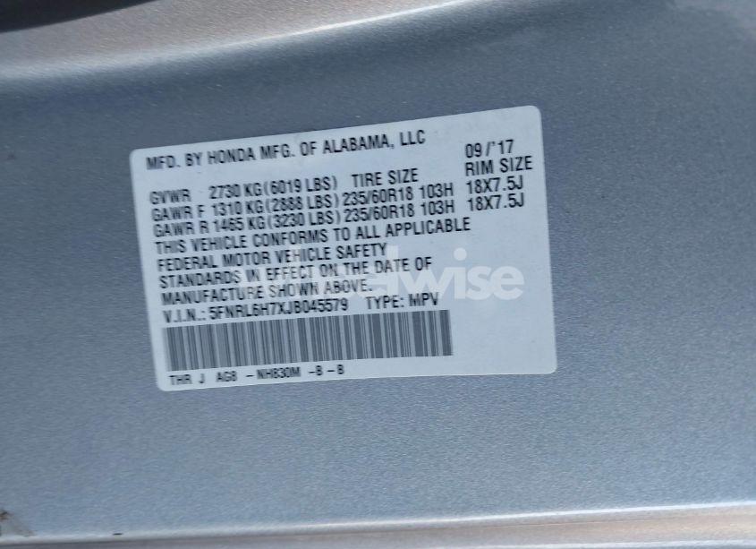 Photo 9 of 2018 Honda Odyssey EX-L (VIN 5FNRL6H7XJB045579)