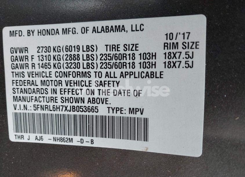 Photo 9 of 2018 Honda Odyssey EX-L (VIN 5FNRL6H7XJB053665)