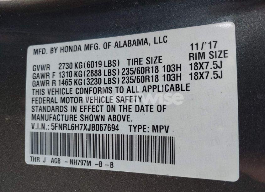 Photo 9 of 2018 Honda Odyssey EX-L (VIN 5FNRL6H7XJB067694)