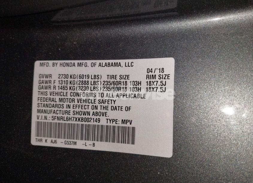 Photo 9 of 2019 Honda Odyssey EX-L (VIN 5FNRL6H7XKB002149)