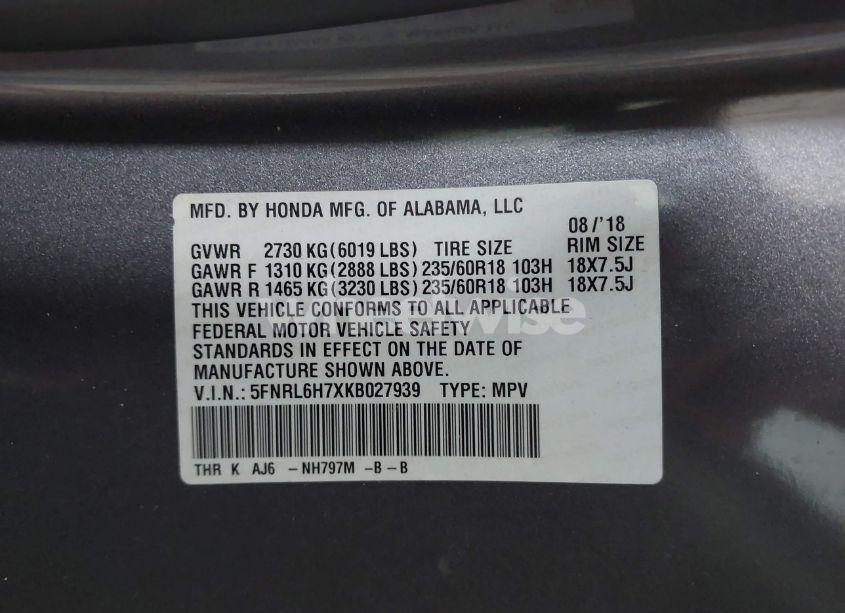 Photo 9 of 2019 Honda Odyssey EX-L (VIN 5FNRL6H7XKB027939)