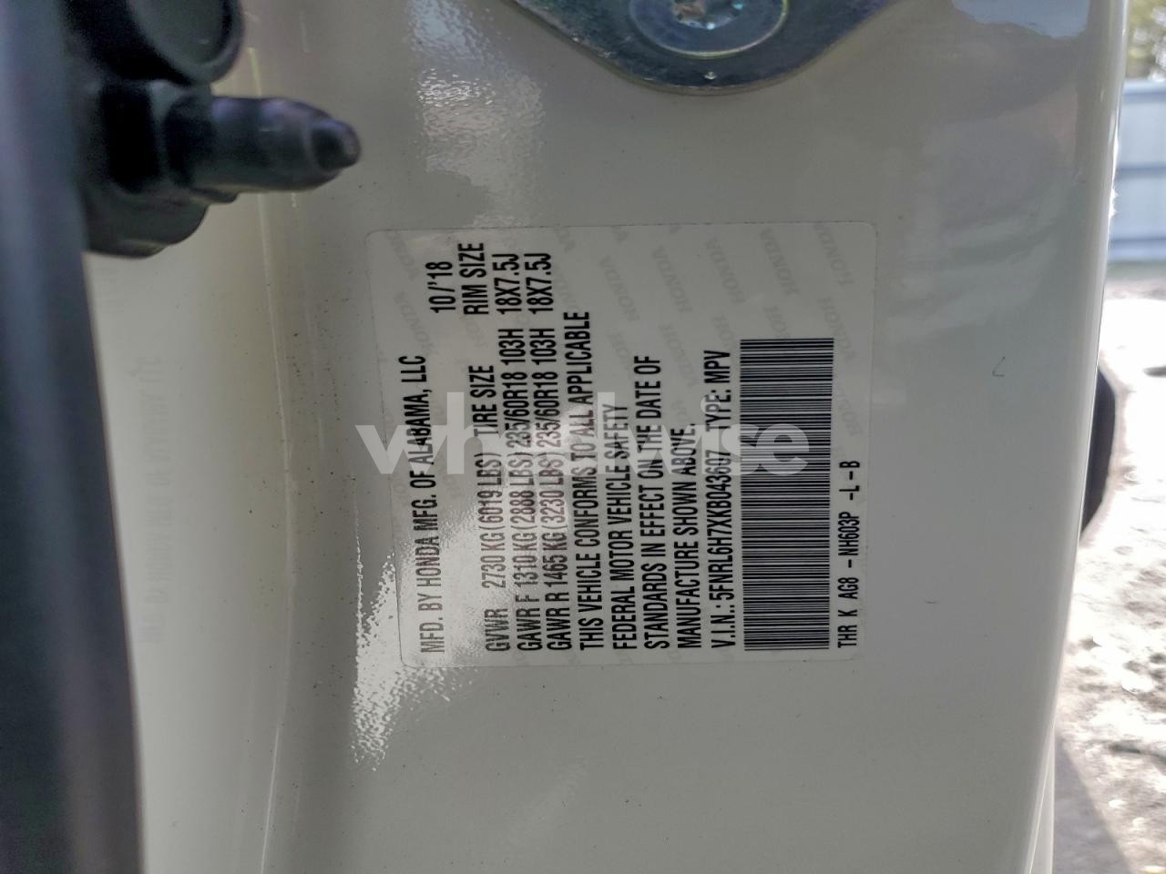 Photo 13 of 2019 HONDA ODYSSEY EXL (VIN 5FNRL6H7XKB043607)