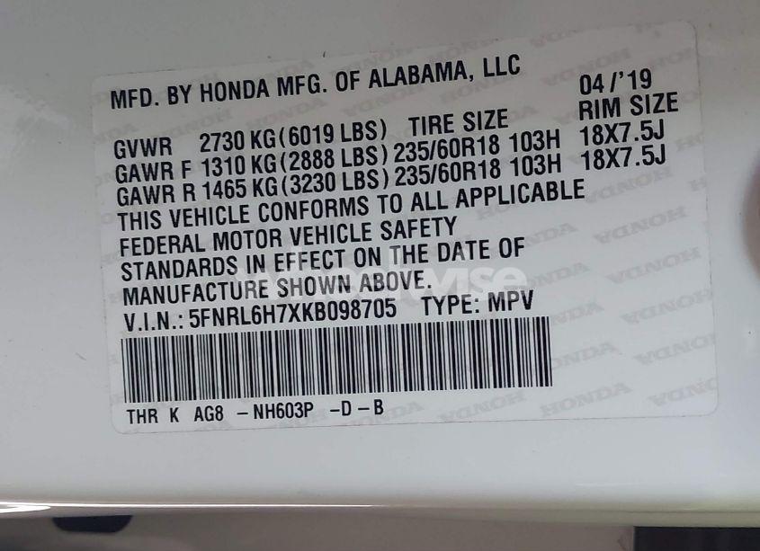 Photo 9 of 2019 Honda Odyssey EX-L (VIN 5FNRL6H7XKB098705)