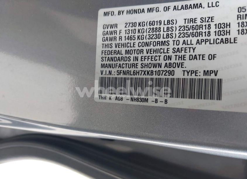 Photo 9 of 2019 Honda Odyssey EX-L (VIN 5FNRL6H7XKB107290)