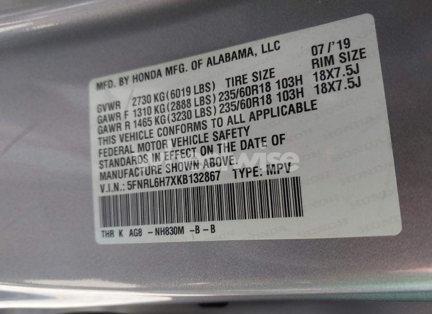 Photo 9 of 2019 Honda Odyssey EX-L (VIN 5FNRL6H7XKB132867)