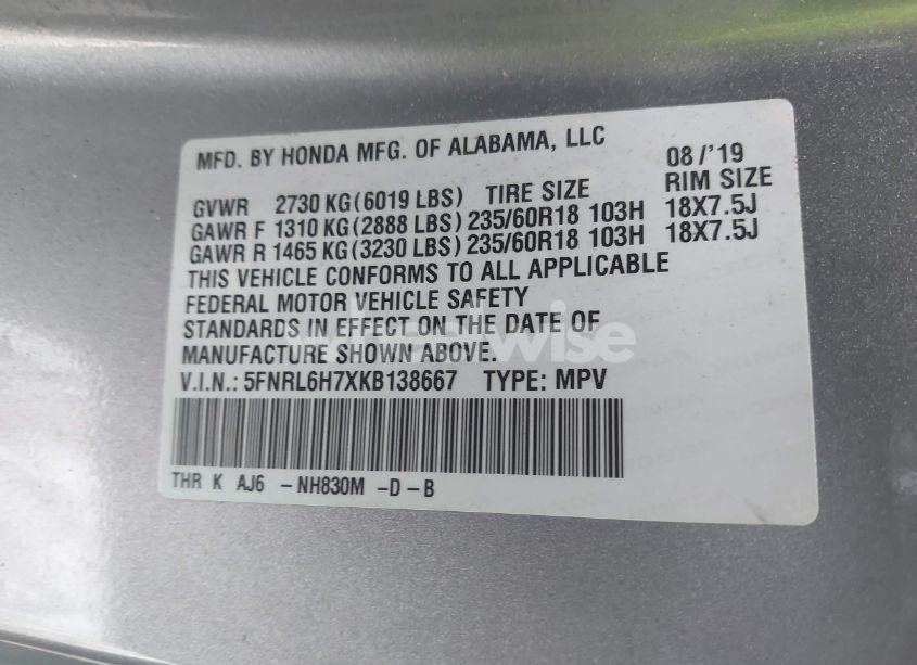 Photo 9 of 2019 Honda Odyssey EX-L (VIN 5FNRL6H7XKB138667)