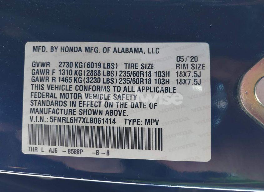 Photo 9 of 2020 Honda Odyssey EX-L/EX-L W/NAVI RES (VIN 5FNRL6H7XLB061414)