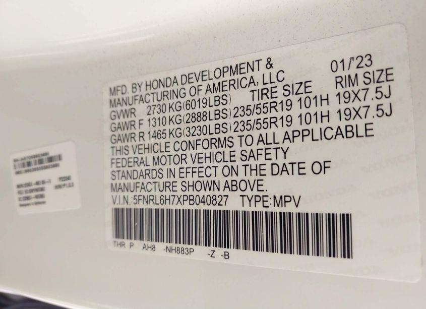 Photo 9 of 2023 Honda Odyssey SPORT (VIN 5FNRL6H7XPB040827)