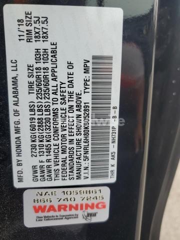 Photo 11 of 2019 HONDA ODYSSEY TOURING (VIN 5FNRL6H80KB052891)