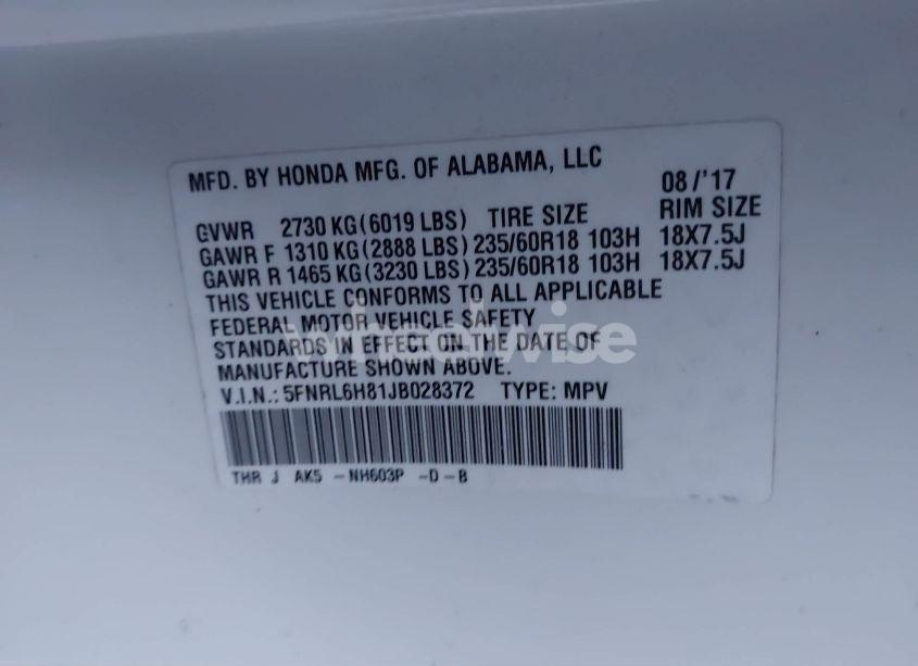 Photo 9 of 2018 Honda Odyssey TOURING (VIN 5FNRL6H81JB028372)