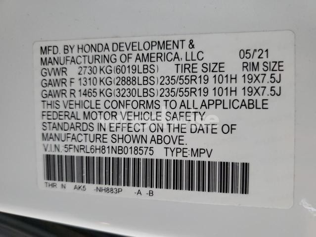 Photo 10 of 2022 HONDA ODYSSEY TOURING (VIN 5FNRL6H81NB018575)