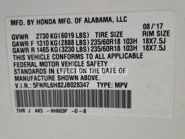 Photo 5 of 2018 HONDA ODYSSEY TOURING (VIN 5FNRL6H82JB028347)