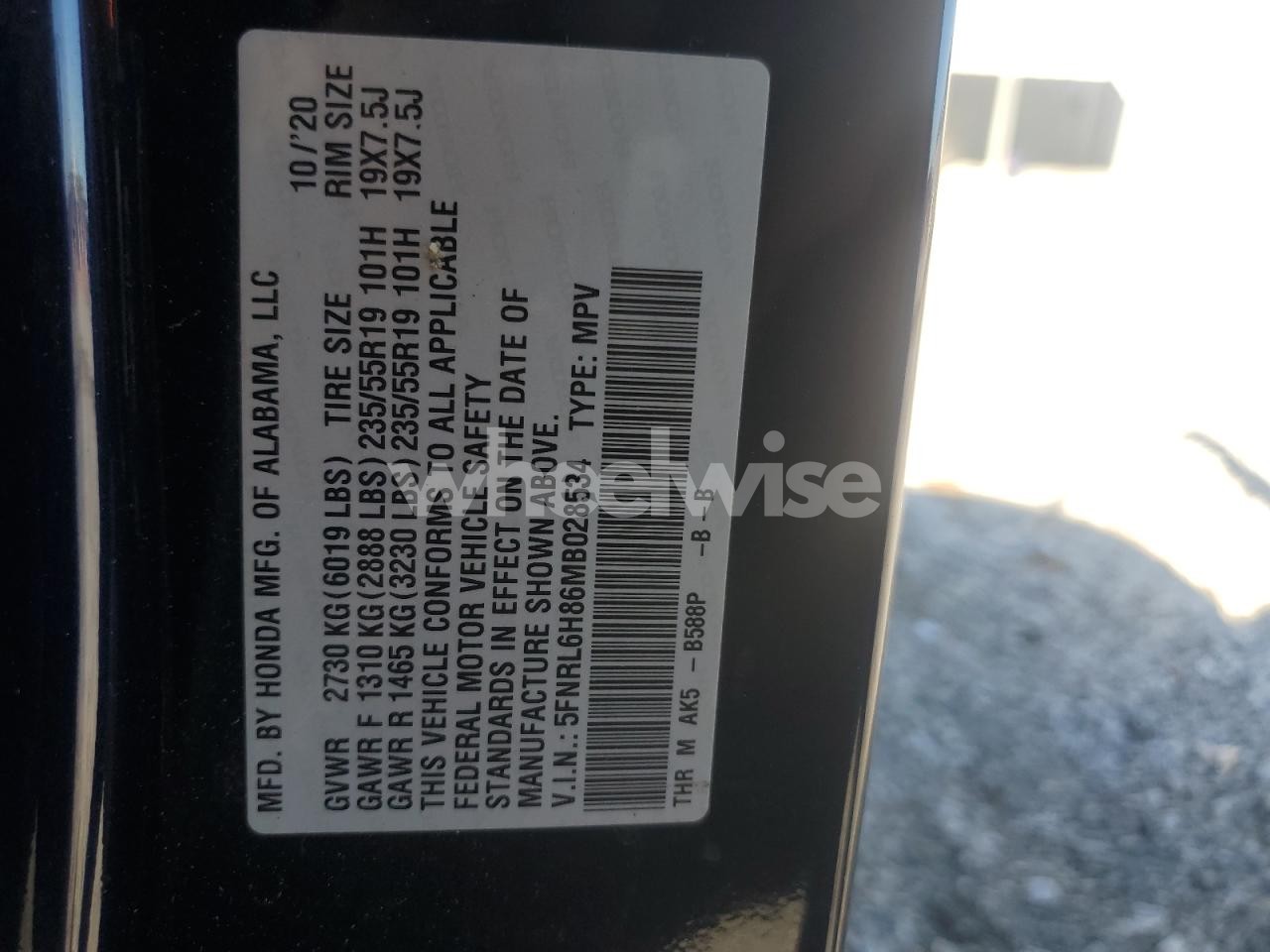 Photo 13 of 2021 HONDA ODYSSEY TOURING (VIN 5FNRL6H86MB028534)
