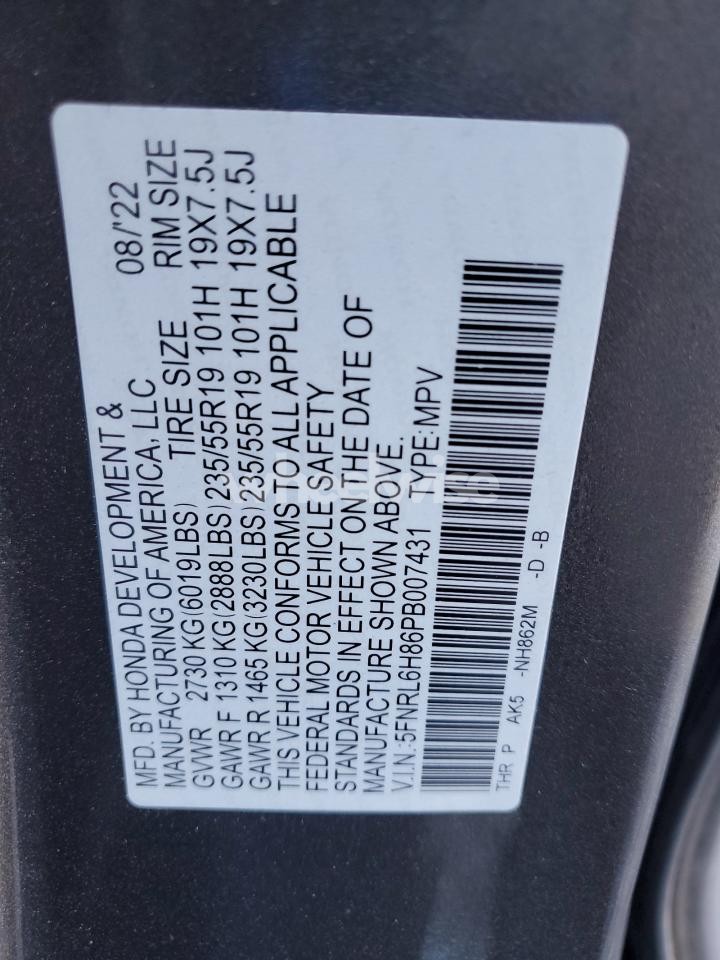 Photo 14 of 2023 HONDA ODYSSEY TOURING (VIN 5FNRL6H86PB007431)