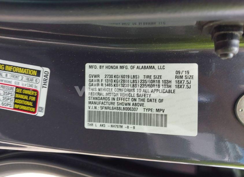 Photo 9 of 2020 Honda Odyssey TOURING (VIN 5FNRL6H88LB006307)