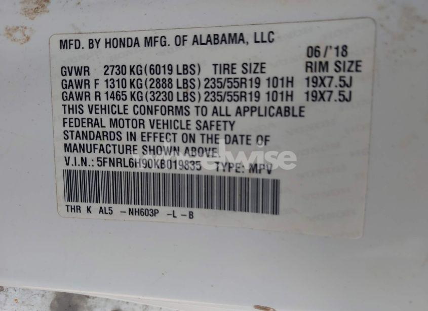 Photo 9 of 2019 Honda Odyssey ELITE (VIN 5FNRL6H90KB019835)