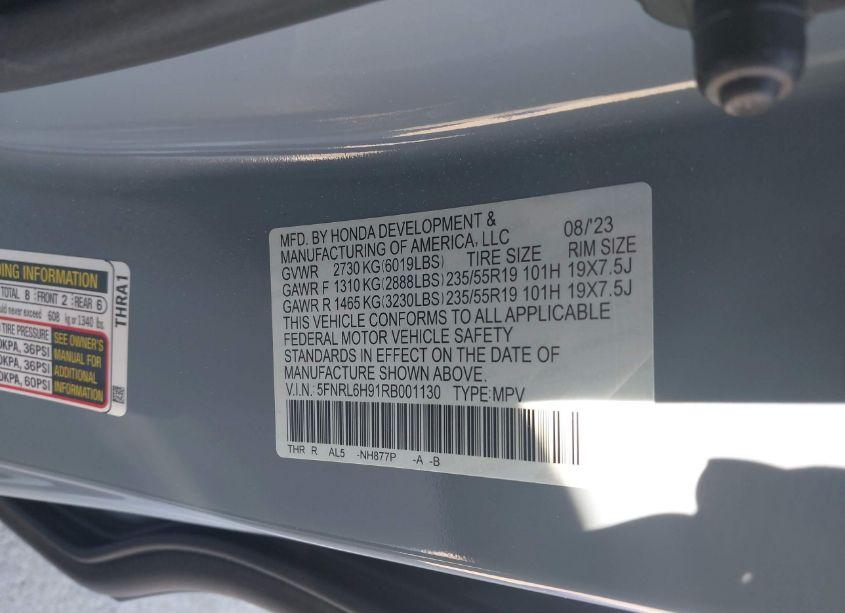 Photo 9 of 2024 Honda Odyssey ELITE (VIN 5FNRL6H91RB001130)