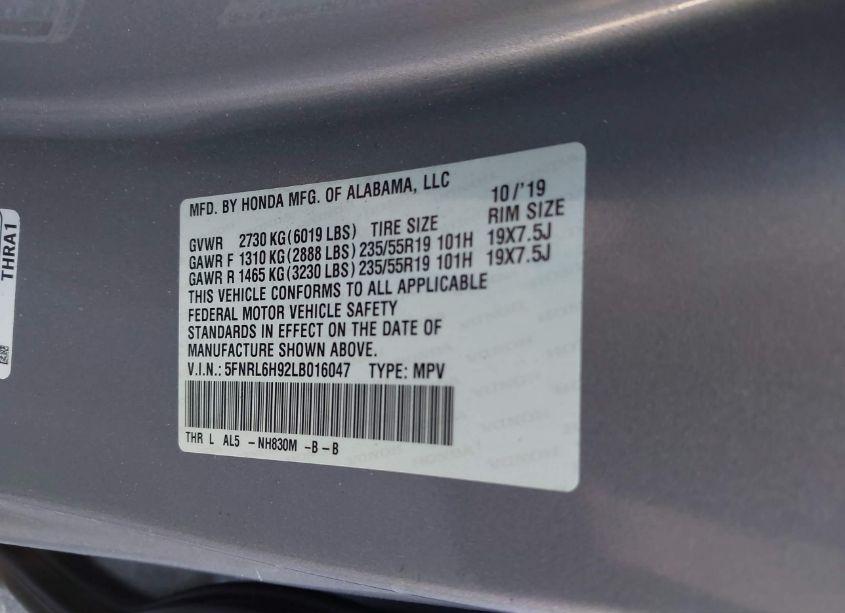 Photo 9 of 2020 Honda Odyssey ELITE (VIN 5FNRL6H92LB016047)