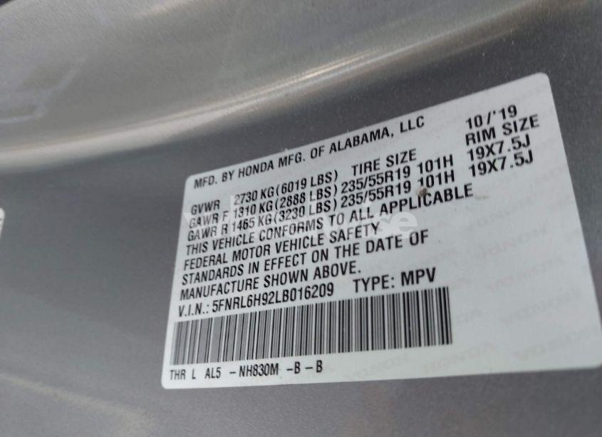 Photo 9 of 2020 Honda Odyssey ELITE (VIN 5FNRL6H92LB016209)