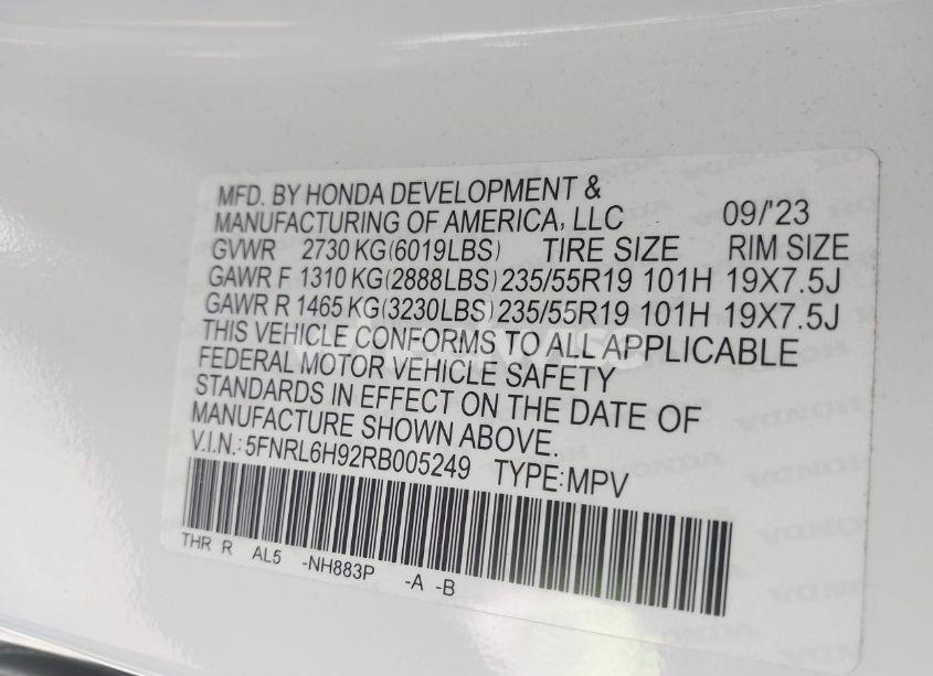 Photo 9 of 2024 Honda Odyssey ELITE (VIN 5FNRL6H92RB005249)