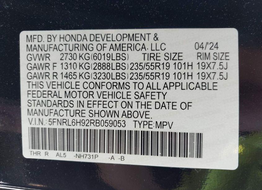 Photo 9 of 2024 Honda Odyssey ELITE (VIN 5FNRL6H92RB059053)