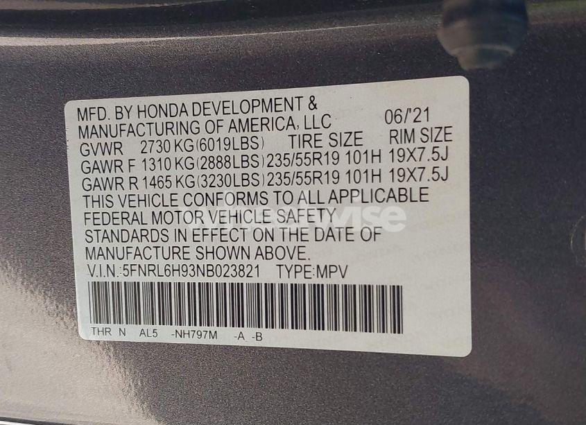 Photo 9 of 2022 Honda Odyssey ELITE (VIN 5FNRL6H93NB023821)