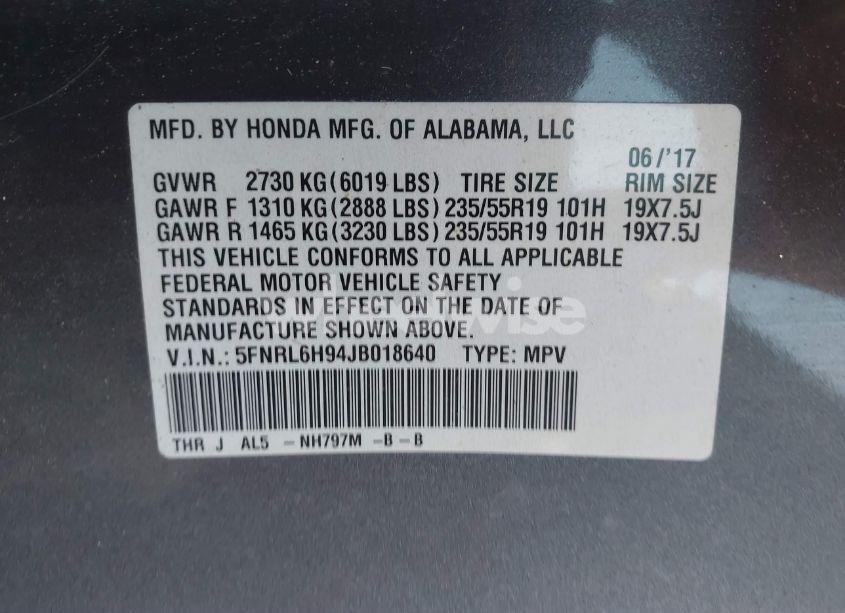 Photo 9 of 2018 Honda Odyssey ELITE (VIN 5FNRL6H94JB018640)