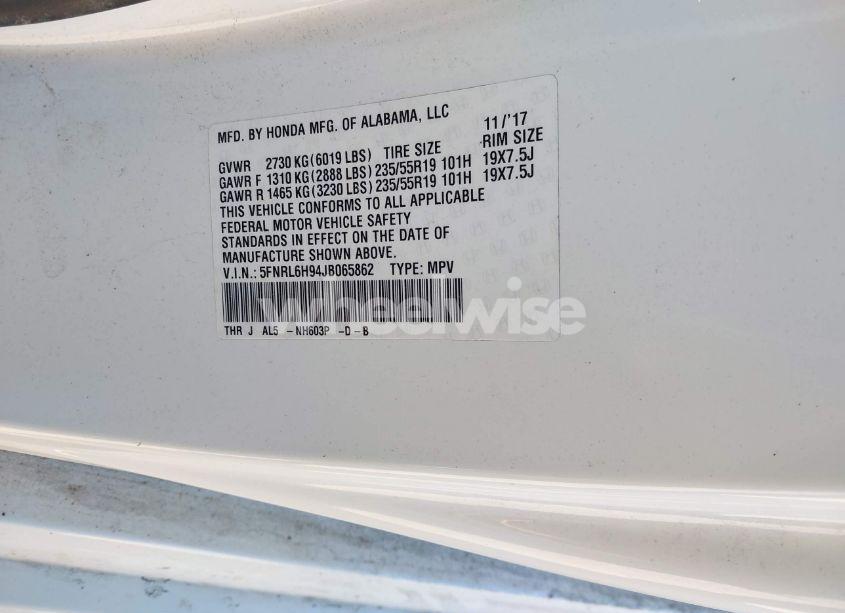 Photo 9 of 2018 Honda Odyssey ELITE (VIN 5FNRL6H94JB065862)