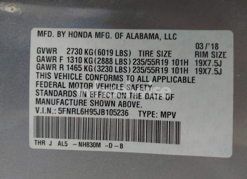 Photo 9 of 2018 Honda Odyssey ELITE (VIN 5FNRL6H95JB105236)