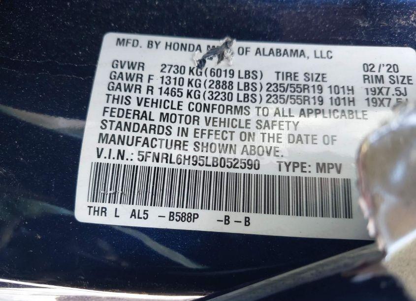 Photo 9 of 2020 Honda Odyssey ELITE (VIN 5FNRL6H95LB052590)