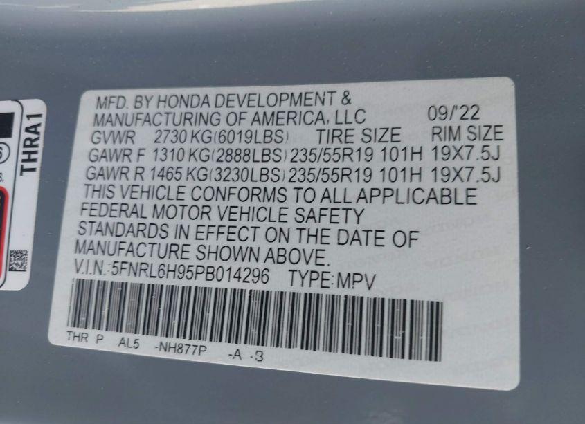 Photo 9 of 2023 Honda Odyssey ELITE (VIN 5FNRL6H95PB014296)