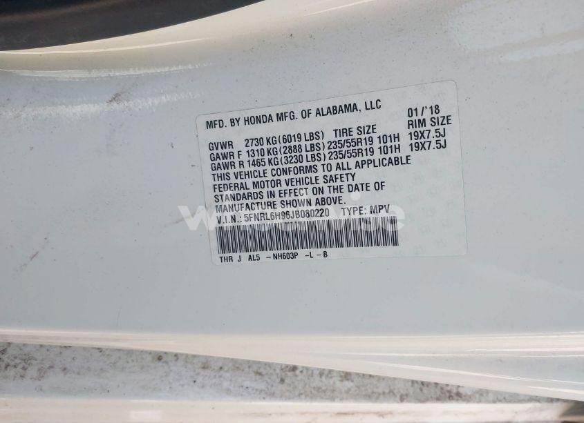 Photo 9 of 2018 Honda Odyssey ELITE (VIN 5FNRL6H96JB080220)