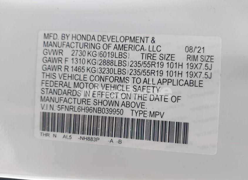 Photo 9 of 2022 Honda Odyssey ELITE (VIN 5FNRL6H96NB039950)