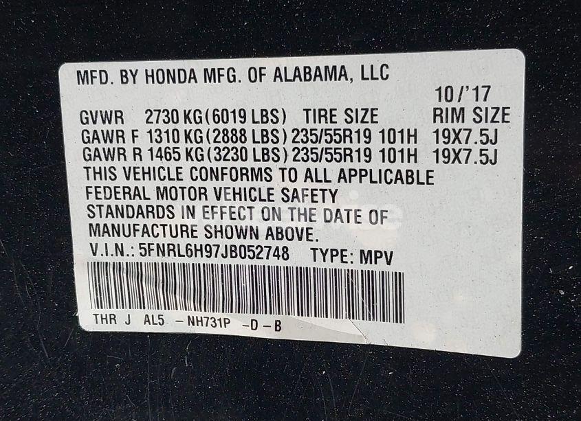 Photo 9 of 2018 Honda Odyssey ELITE (VIN 5FNRL6H97JB052748)