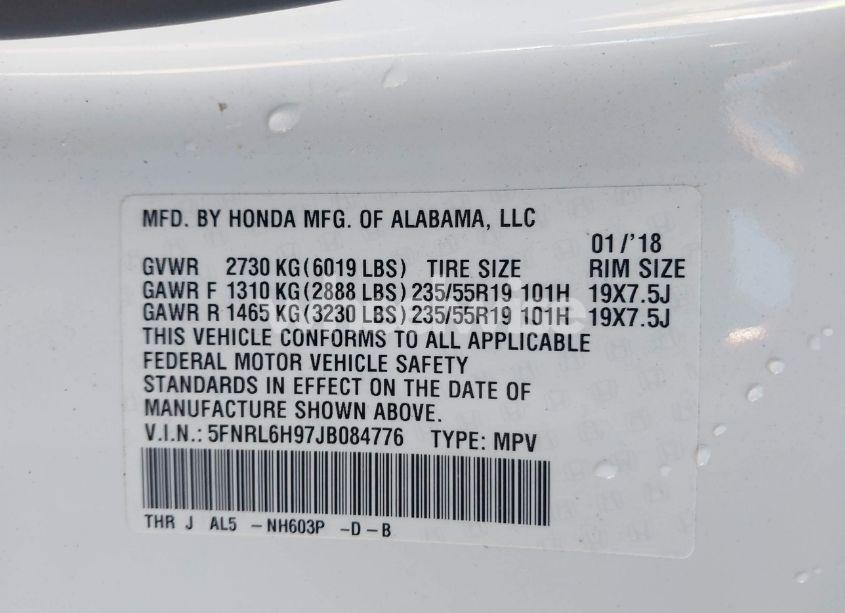 Photo 9 of 2018 Honda Odyssey ELITE (VIN 5FNRL6H97JB084776)