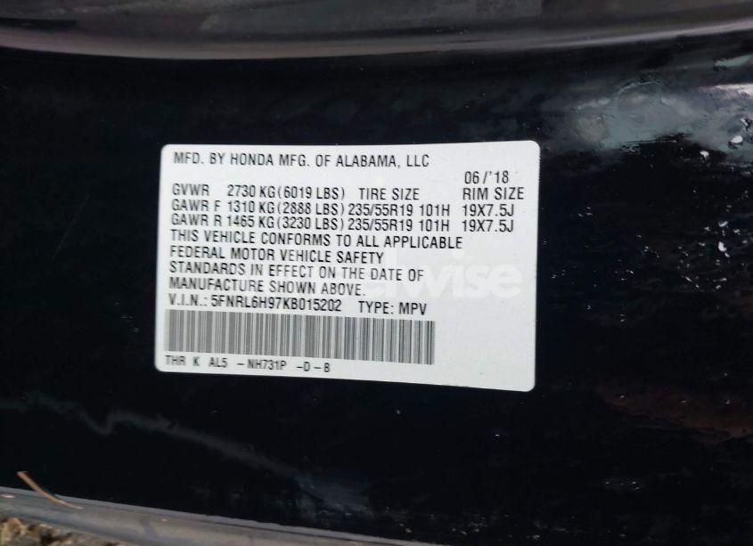 Photo 9 of 2019 Honda Odyssey ELITE (VIN 5FNRL6H97KB015202)