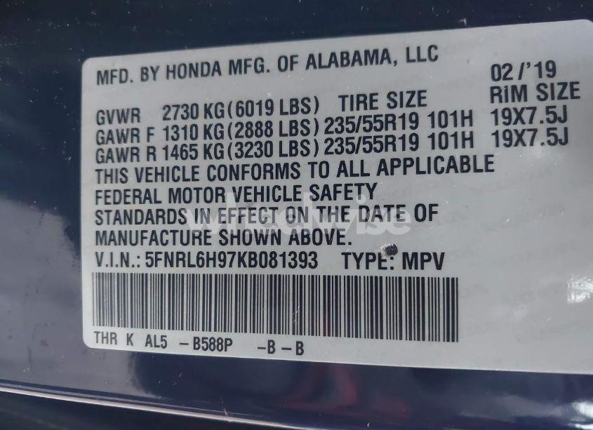 Photo 9 of 2019 Honda Odyssey ELITE (VIN 5FNRL6H97KB081393)