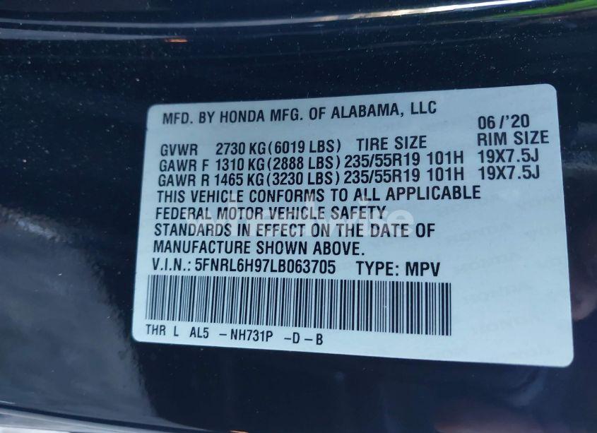 Photo 9 of 2020 Honda Odyssey ELITE (VIN 5FNRL6H97LB063705)