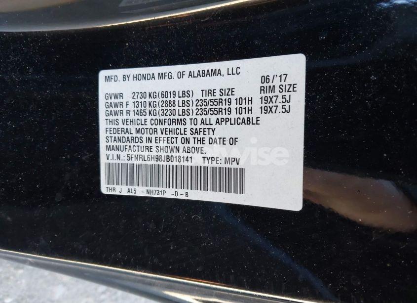 Photo 9 of 2018 Honda Odyssey ELITE (VIN 5FNRL6H98JB018141)