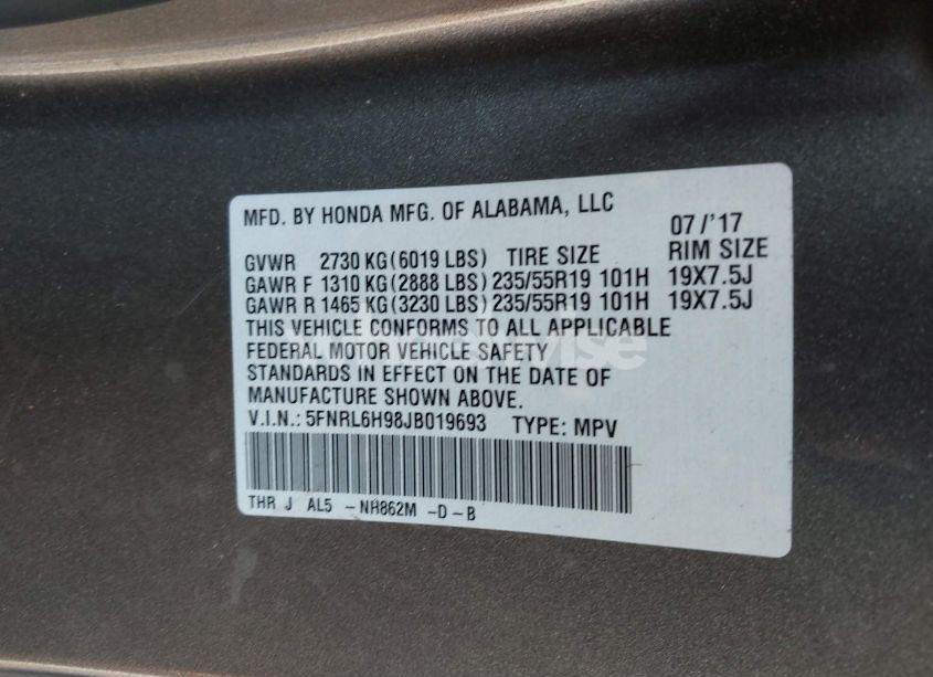 Photo 9 of 2018 Honda Odyssey ELITE (VIN 5FNRL6H98JB019693)