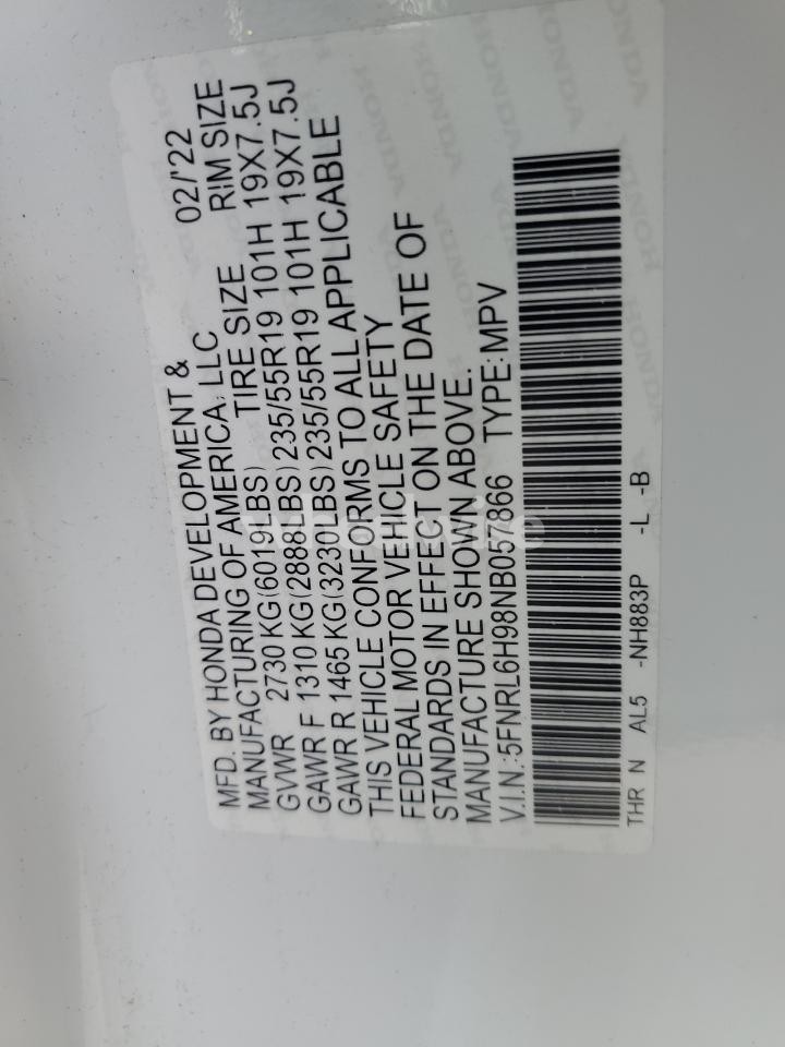 Photo 12 of 2022 HONDA ODYSSEY ELITE (VIN 5FNRL6H98NB057866)