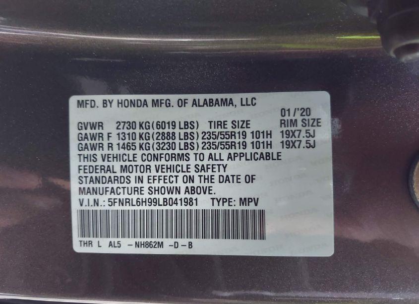 Photo 9 of 2020 Honda Odyssey ELITE (VIN 5FNRL6H99LB041981)