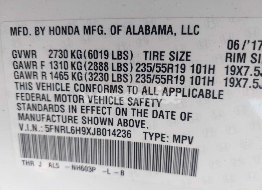 Photo 9 of 2018 Honda Odyssey ELITE (VIN 5FNRL6H9XJB014236)