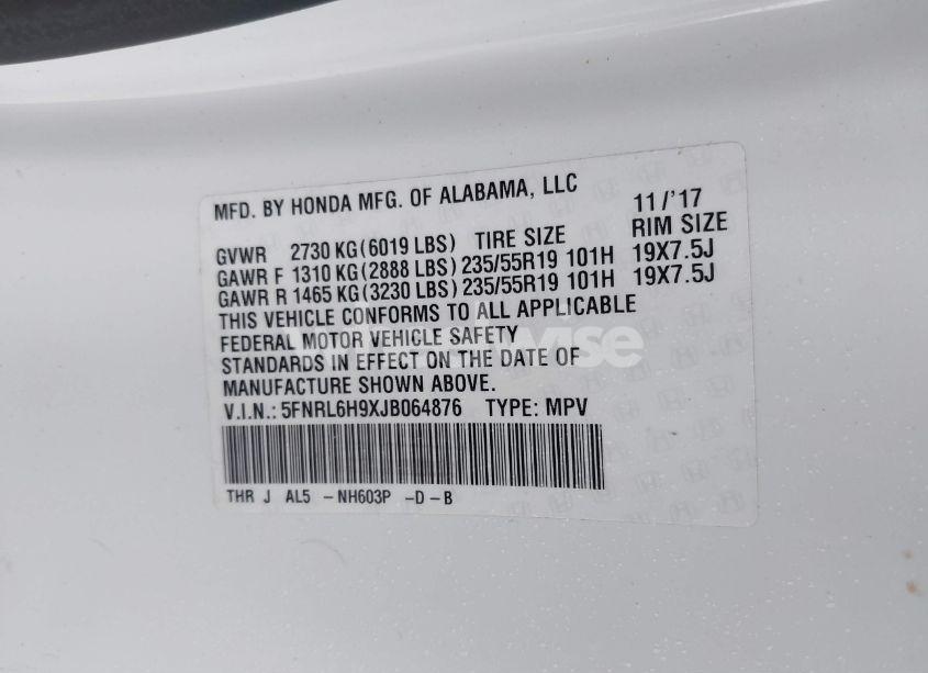 Photo 9 of 2018 Honda Odyssey ELITE (VIN 5FNRL6H9XJB064876)