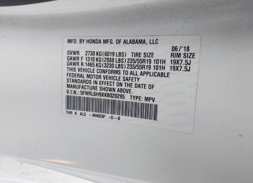 Photo 9 of 2019 Honda Odyssey ELITE (VIN 5FNRL6H9XKB020295)