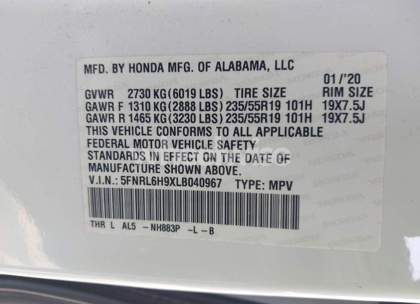 Photo 9 of 2020 Honda Odyssey ELITE (VIN 5FNRL6H9XLB040967)