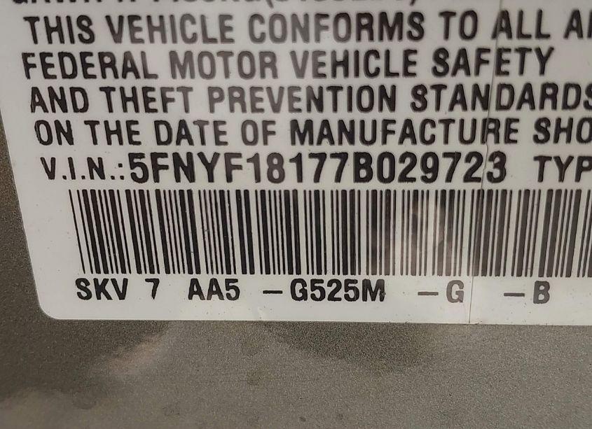 Photo 9 of 2007 Honda Pilot LX (VIN 5FNYF18177B029723)