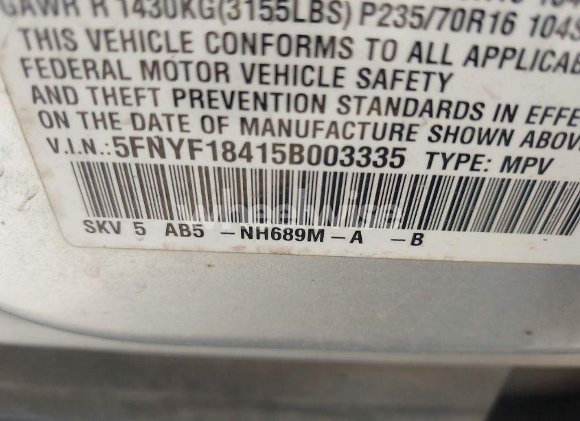 Photo 9 of 2005 Honda Pilot EX (VIN 5FNYF18415B003335)