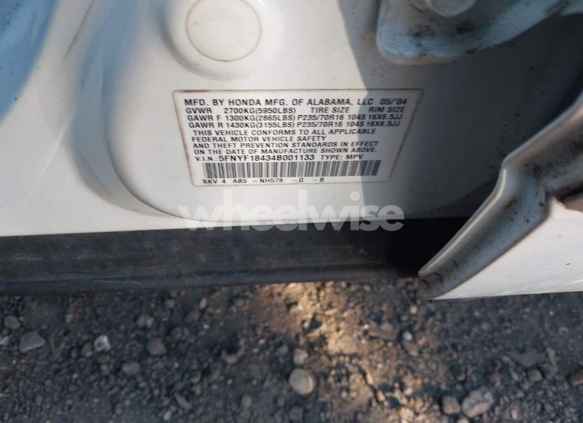 Photo 9 of 2004 Honda Pilot EX (VIN 5FNYF18434B001133)